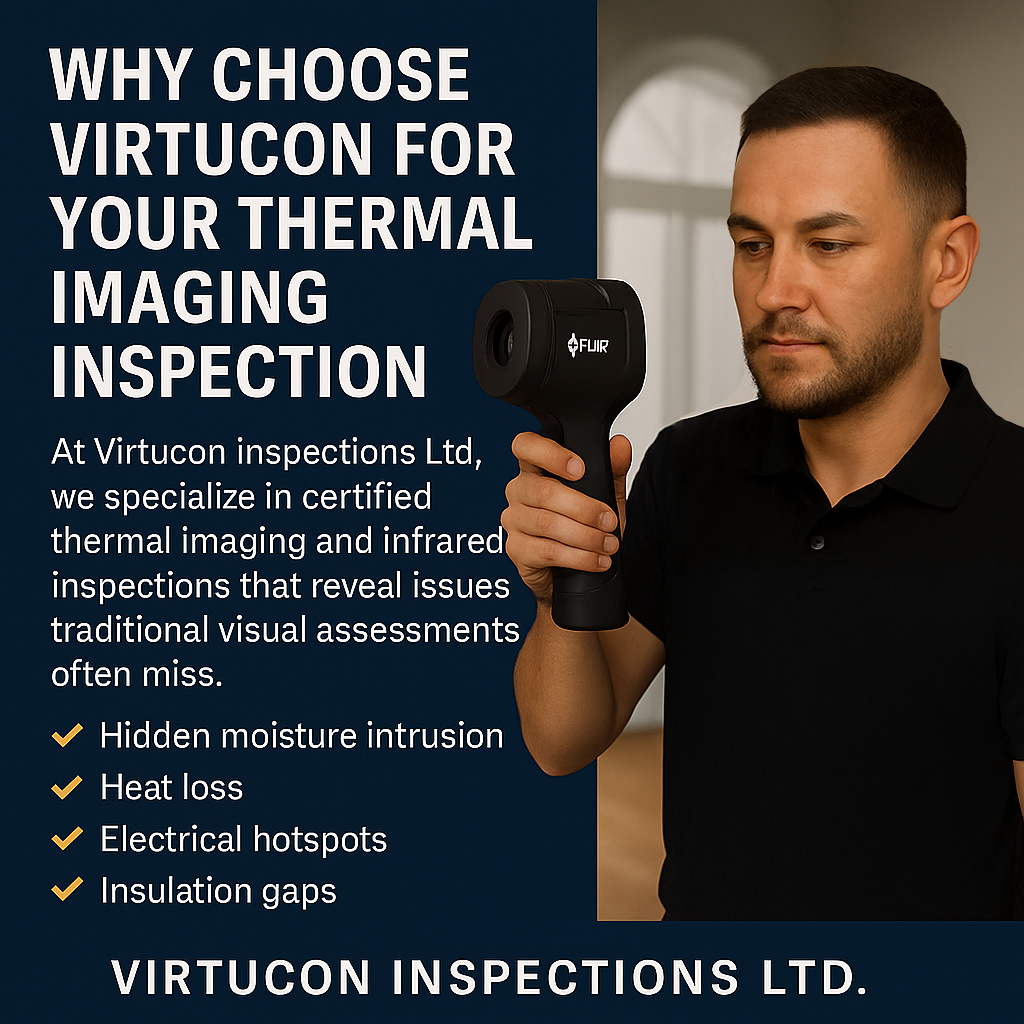 Home inspector performing thermal imaging with infrared camera detecting heat loss and moisture